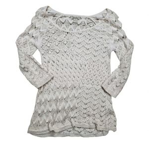 LUCKY BRAND WHITE CREAM OFF WHITE SWEATER CROCHET TOP SHIRT S SM SMALL